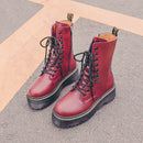 2021 Motorcycle Women's Boots Winter Soft Leather Shoes Black Botas Wedges Female Lace Up Platforms Women White Botas Mujer