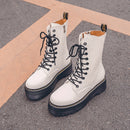 2021 Motorcycle Women's Boots Winter Soft Leather Shoes Black Botas Wedges Female Lace Up Platforms Women White Botas Mujer