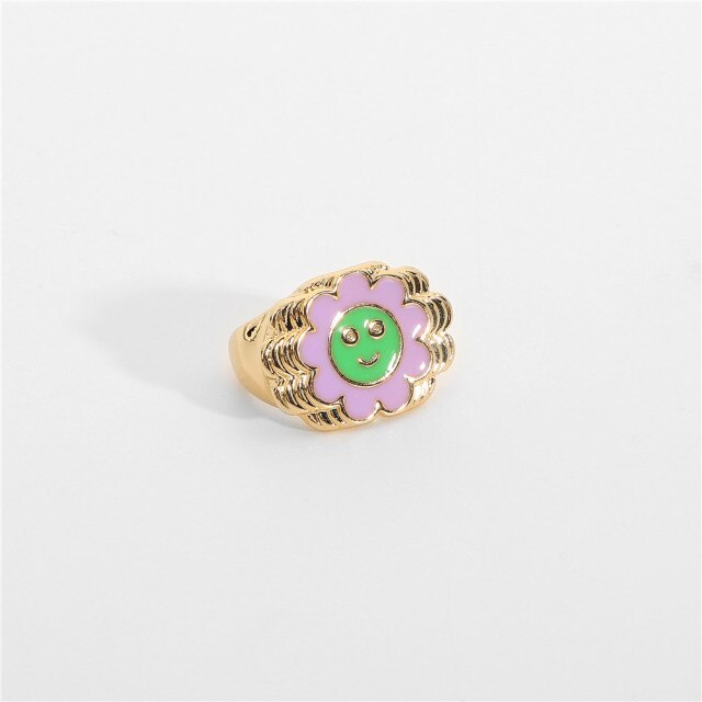 New Funny Monster Open Rings Dripping Oil Purple Cute Women's Ring Design Smile Fashion Ring Wholesale Jewelry