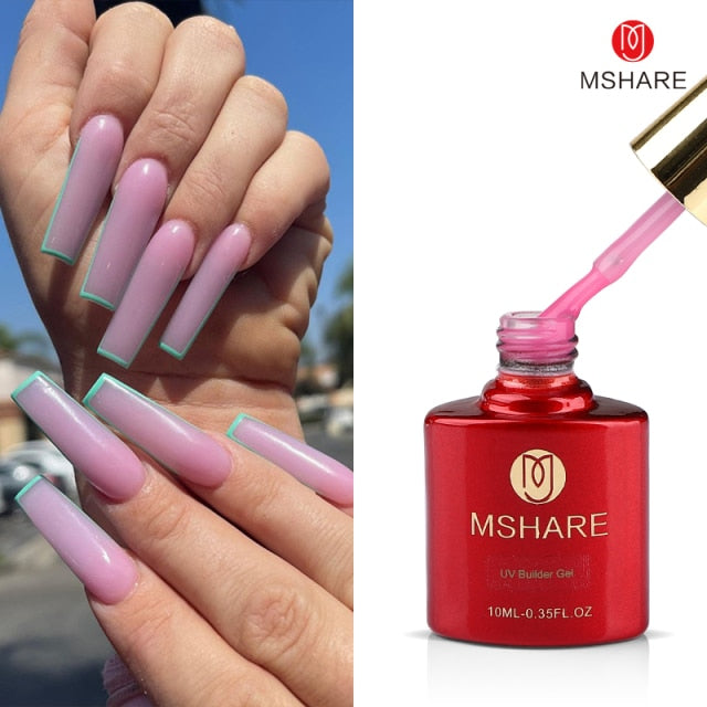 MSHARE Milky White Builder Nail Extension Gel Self leveling Nails Quick Building Clear Pink Nail Tips UV Led Gel Soak Off