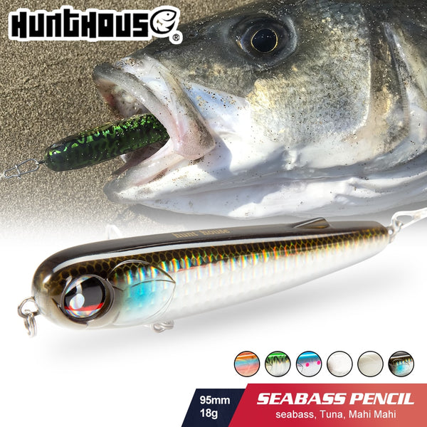 Hunthouse floating popper pencil lure fishing wobbler WTD 95mm/18g Saltwater topwater surface Pesca Stick Bass Plastic Walker