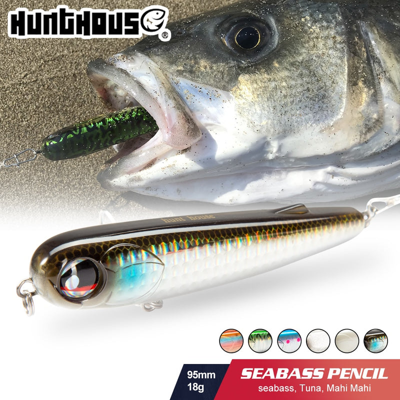 Hunthouse floating popper pencil lure fishing wobbler WTD 95mm/18g Saltwater topwater surface Pesca Stick Bass Plastic Walker
