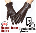 Women's sheepskin gloves winter warmth plus velvet short thin touch screen driving female color leather gloves new high-end 2021
