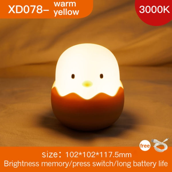 Led Children Night Light For Kids Soft Silicone USB Rechargeable Bedroom Decor Gift Animal Chick Touch Night Lamp MOONSHADOW