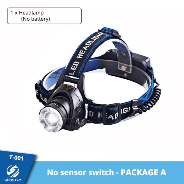 LED Headlamp Fishing Headlight T6/L2/V6 3 Modes Zoomable Waterproof Super bright camping light Powered by 2x18650 batteries