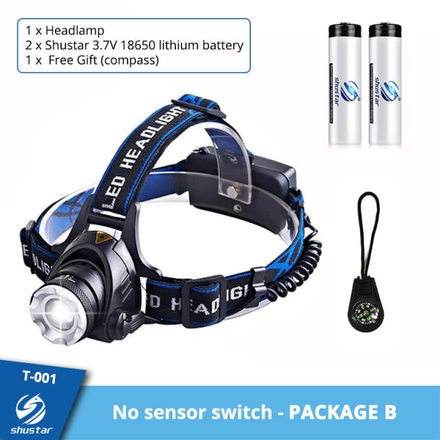 LED Headlamp Fishing Headlight T6/L2/V6 3 Modes Zoomable Waterproof Super bright camping light Powered by 2x18650 batteries