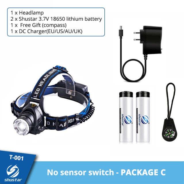 LED Headlamp Fishing Headlight T6/L2/V6 3 Modes Zoomable Waterproof Super bright camping light Powered by 2x18650 batteries