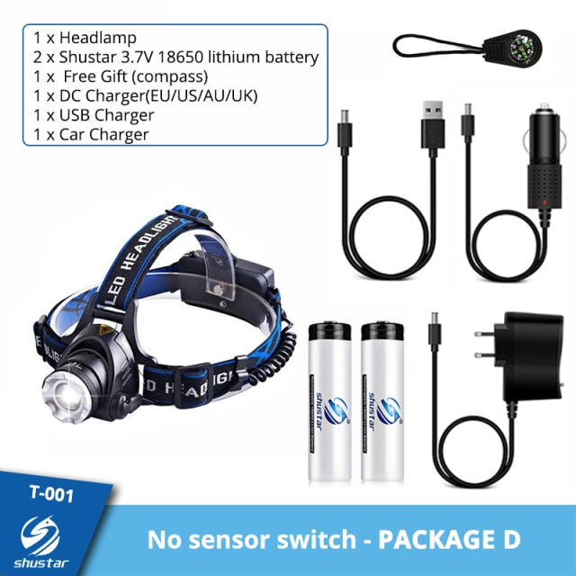 LED Headlamp Fishing Headlight T6/L2/V6 3 Modes Zoomable Waterproof Super bright camping light Powered by 2x18650 batteries