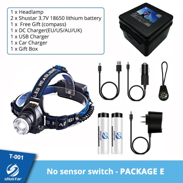 LED Headlamp Fishing Headlight T6/L2/V6 3 Modes Zoomable Waterproof Super bright camping light Powered by 2x18650 batteries