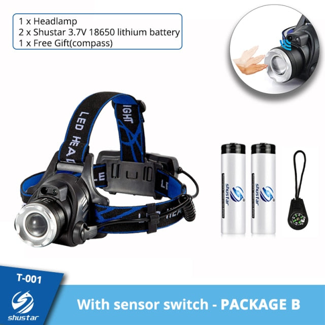 LED Headlamp Fishing Headlight T6/L2/V6 3 Modes Zoomable Waterproof Super bright camping light Powered by 2x18650 batteries