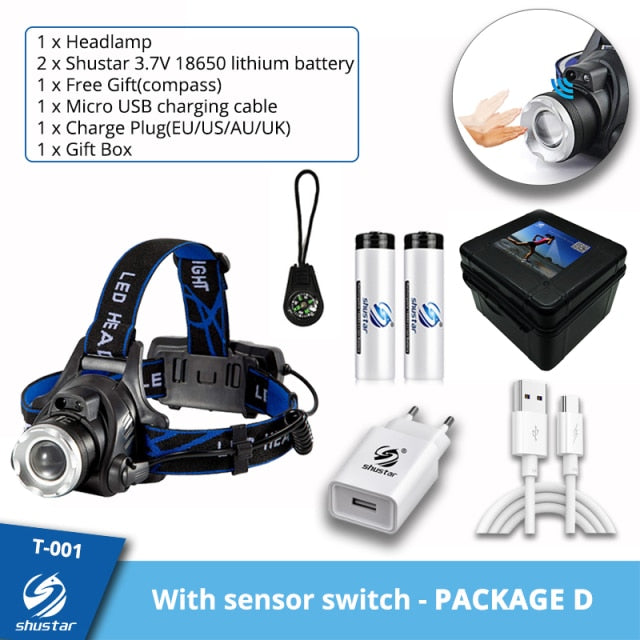 LED Headlamp Fishing Headlight T6/L2/V6 3 Modes Zoomable Waterproof Super bright camping light Powered by 2x18650 batteries