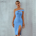 Adyce White Blue Bodycon Bandage Dress Women 2021 Summer Sexy Elegant Black One Shoulder Strapless Celebrity Runway Party Dress
