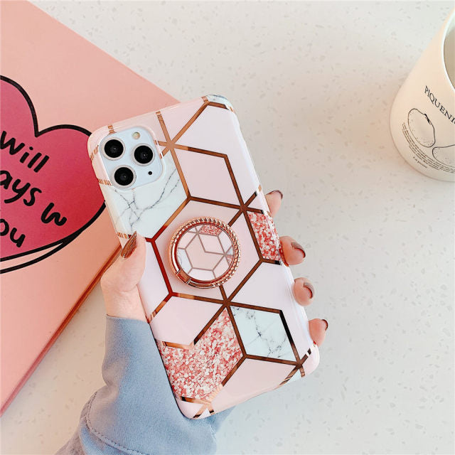 Finger Ring Holder Marble Phone Case For iphone 13 12 Mini 11 Pro X XR XS Max 8 7 Plus SE 2020 Case Cover Silicone Soft Back