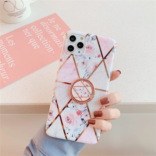 Finger Ring Holder Marble Phone Case For iphone 13 12 Mini 11 Pro X XR XS Max 8 7 Plus SE 2020 Case Cover Silicone Soft Back