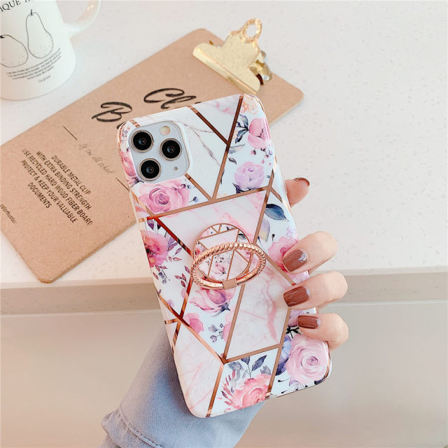 Finger Ring Holder Marble Phone Case For iphone 13 12 Mini 11 Pro X XR XS Max 8 7 Plus SE 2020 Case Cover Silicone Soft Back