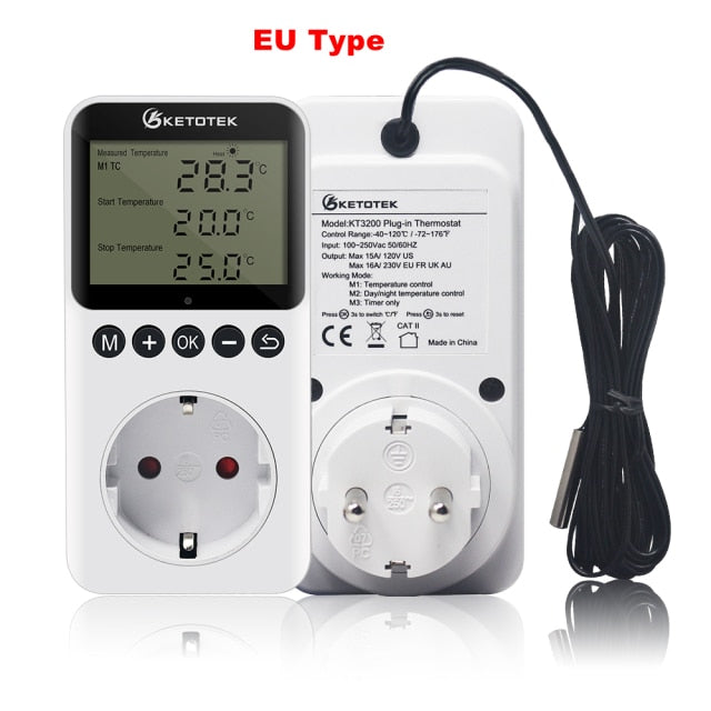 KT3100 Thermostat Digital Temperature Controller Socket Outlet Timer Switch Sensor Heating Cooling 16A 220V for Heat Mat