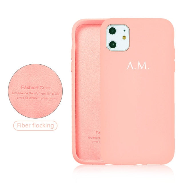 Custom Name Initials Liquid Silicone Phone Case for iphone 13 Case 11 12 13 Pro Max 8 Plus SE 2020 Couple Gift Funda X XS XR 6 7