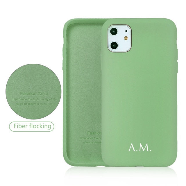 Custom Name Initials Liquid Silicone Phone Case for iphone 13 Case 11 12 13 Pro Max 8 Plus SE 2020 Couple Gift Funda X XS XR 6 7