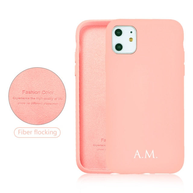 Custom Name Initials Liquid Silicone Phone Case for iphone 13 Case 11 12 13 Pro Max 8 Plus SE 2020 Couple Gift Funda X XS XR 6 7