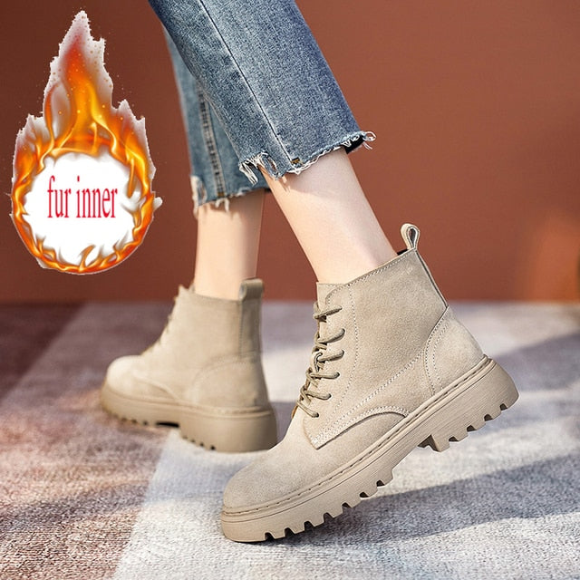 Chelsea Boots Chunky Boots Women Winter Shoes Cow Suede  Ankle Boots Black Female Autumn Fashion Platform Booties