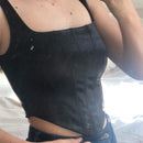 Cryptographic Square Collar Satin Sexy Backless Bustier Corset Crop Tops Women Sleeveless Summer Top Cropped Club Fashion Outfit