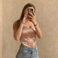 Cryptographic Square Collar Satin Sexy Backless Bustier Corset Crop Tops Women Sleeveless Summer Top Cropped Club Fashion Outfit