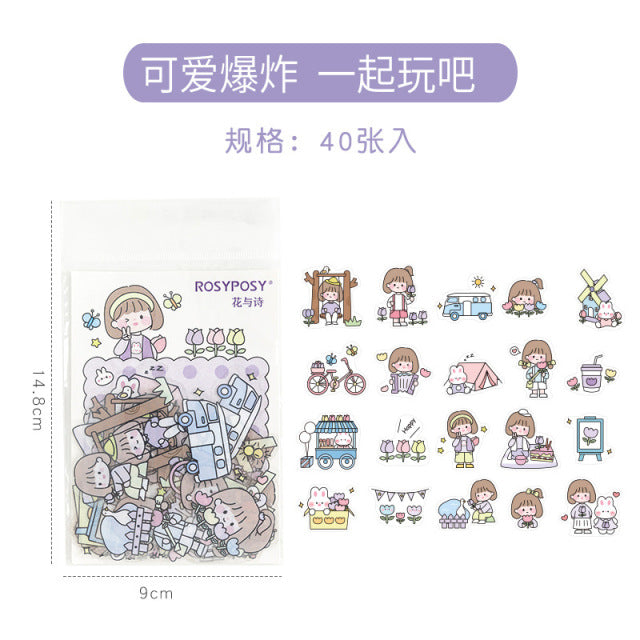 PET Cute Waterproof Kawaii Girls Sticker Journal Scrapbooking Albumn Supplies