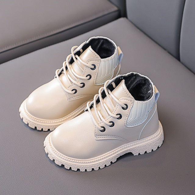 Autumn Winter Plus Velvet Warm Kids Martin Boots for Girls Boys Fashion Leather Boots Soft Bottom Non-slip Children Running Shoe