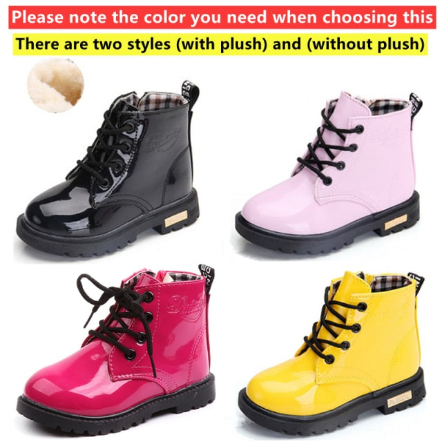 Autumn Winter Plus Velvet Warm Kids Martin Boots for Girls Boys Fashion Leather Boots Soft Bottom Non-slip Children Running Shoe