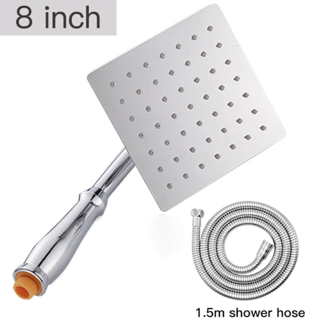 FOHEEL 6 and 8 inch shower head stainless steel shower head water saving bathroom rain spa square handheld shower head
