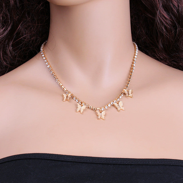 Gold Chain Butterfly Pendant Choker Necklace Women Statement Collares Bohemian Beach Jewelry Gift Collier Cheap