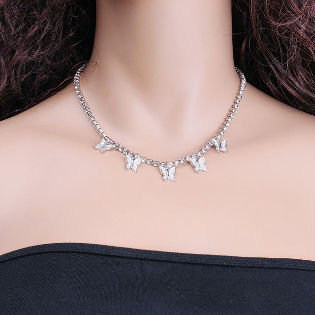 Gold Chain Butterfly Pendant Choker Necklace Women Statement Collares Bohemian Beach Jewelry Gift Collier Cheap