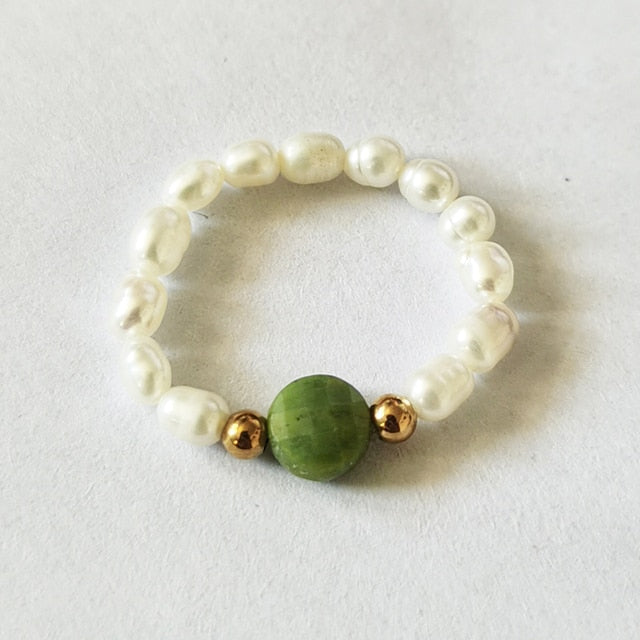 Bohemian Handmade Natural Stone Rings Women with Stainless Steel Bead Multi Color Stretch Rope Party Gifts Ring Adjustable 2020