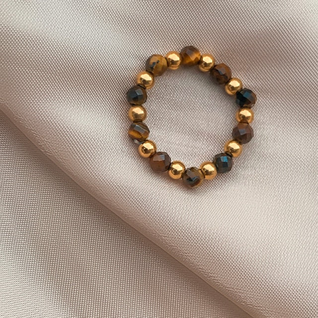 Bohemian Handmade Natural Stone Rings Women with Stainless Steel Bead Multi Color Stretch Rope Party Gifts Ring Adjustable 2020