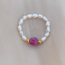 Bohemian Handmade Natural Stone Rings Women with Stainless Steel Bead Multi Color Stretch Rope Party Gifts Ring Adjustable 2020