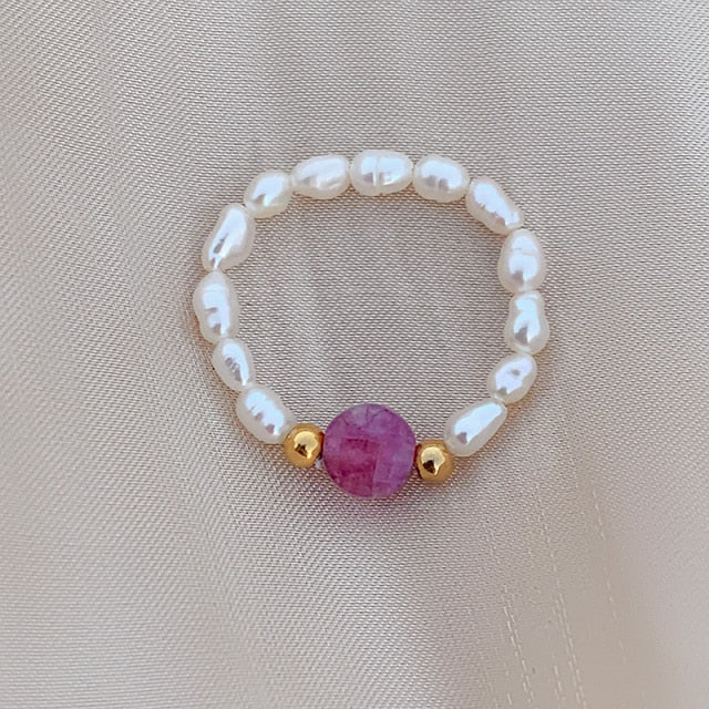 Bohemian Handmade Natural Stone Rings Women with Stainless Steel Bead Multi Color Stretch Rope Party Gifts Ring Adjustable 2020