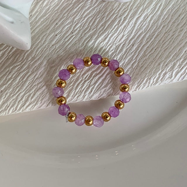 Bohemian Handmade Natural Stone Rings Women with Stainless Steel Bead Multi Color Stretch Rope Party Gifts Ring Adjustable 2020