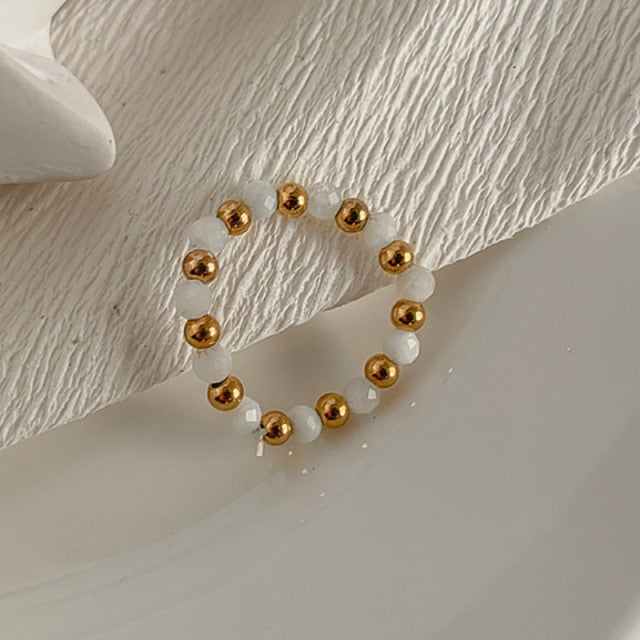 Bohemian Handmade Natural Stone Rings Women with Stainless Steel Bead Multi Color Stretch Rope Party Gifts Ring Adjustable 2020