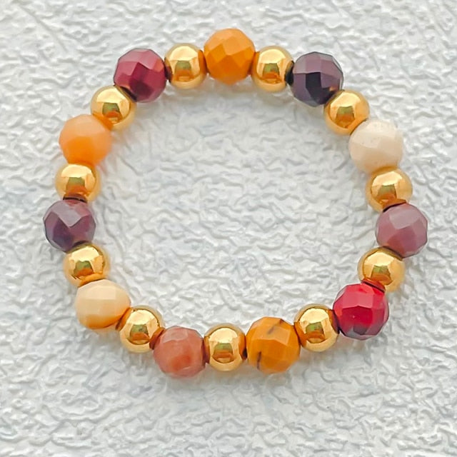 Bohemian Handmade Natural Stone Rings Women with Stainless Steel Bead Multi Color Stretch Rope Party Gifts Ring Adjustable 2020