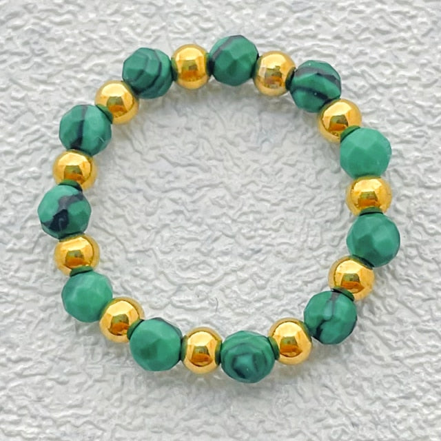 Bohemian Handmade Natural Stone Rings Women with Stainless Steel Bead Multi Color Stretch Rope Party Gifts Ring Adjustable 2020