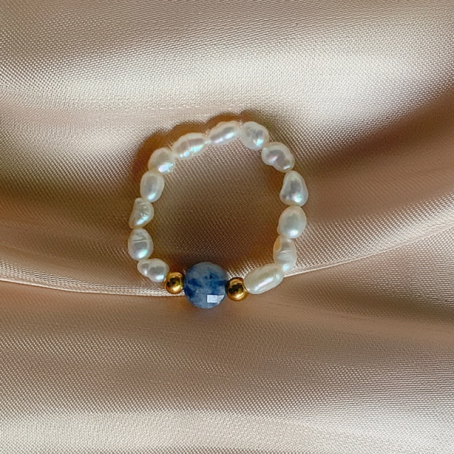 Bohemian Handmade Natural Stone Rings Women with Stainless Steel Bead Multi Color Stretch Rope Party Gifts Ring Adjustable 2020