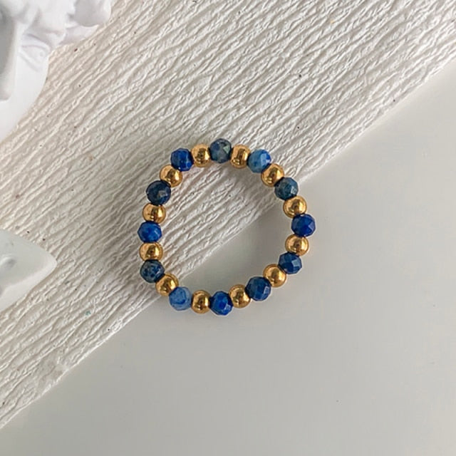 Bohemian Handmade Natural Stone Rings Women with Stainless Steel Bead Multi Color Stretch Rope Party Gifts Ring Adjustable 2020