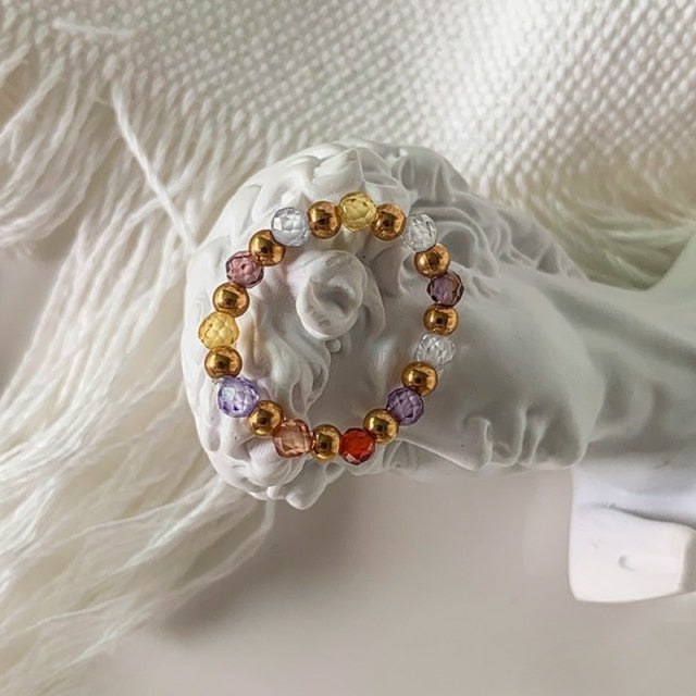 Bohemian Handmade Natural Stone Rings Women with Stainless Steel Bead Multi Color Stretch Rope Party Gifts Ring Adjustable 2020