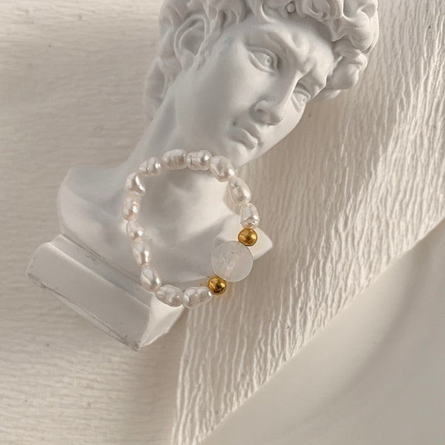 Bohemian Handmade Natural Stone Rings Women with Stainless Steel Bead Multi Color Stretch Rope Party Gifts Ring Adjustable 2020