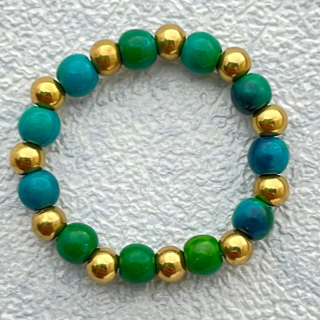 Bohemian Handmade Natural Stone Rings Women with Stainless Steel Bead Multi Color Stretch Rope Party Gifts Ring Adjustable 2020