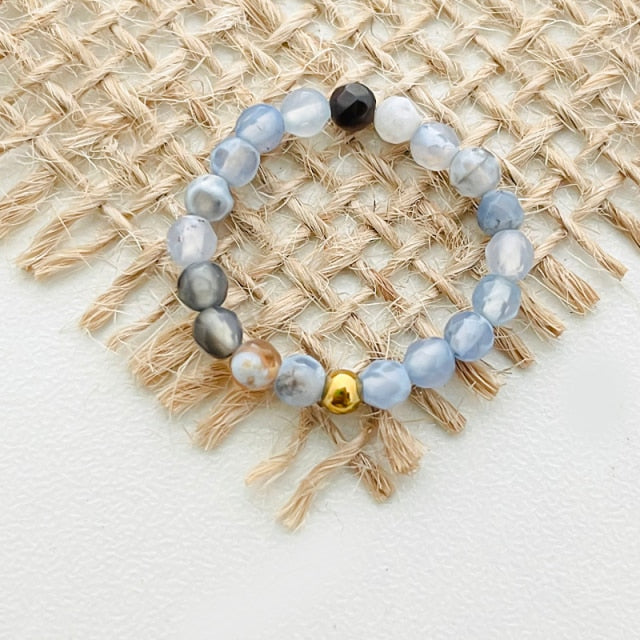 Bohemian Handmade Natural Stone Rings Women with Stainless Steel Bead Multi Color Stretch Rope Party Gifts Ring Adjustable 2020