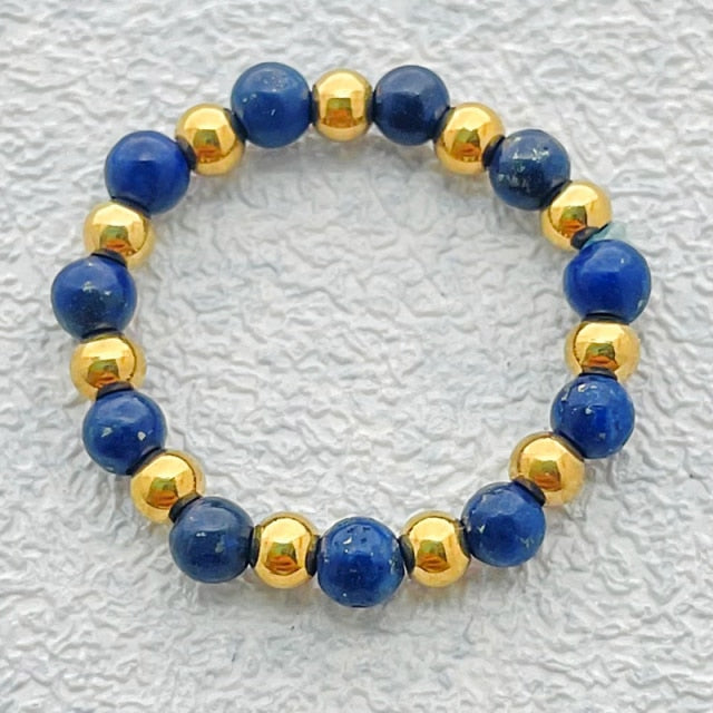 Bohemian Handmade Natural Stone Rings Women with Stainless Steel Bead Multi Color Stretch Rope Party Gifts Ring Adjustable 2020