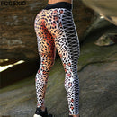 FCCEXIO Leopard Stripe 3D Print Women's Pants Push Up Running Sports Leggings Slim Pants Female Casual Trousers Fitness Leggings