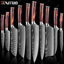 XITUO 1-10PCS  kitchen knives Set Laser Damascus pattern chef knife Sharp Santoku Cleaver Slicing Utility Knives Resin Handle