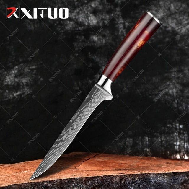 XITUO 1-10PCS  kitchen knives Set Laser Damascus pattern chef knife Sharp Santoku Cleaver Slicing Utility Knives Resin Handle